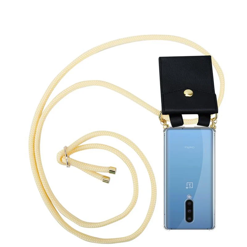 Cadorabo Handy Kette kompatibel mit OnePlus 8 Silikon Schutzhülle mit Gold Ringen, Kordel Band und abnehmbarem Etui
