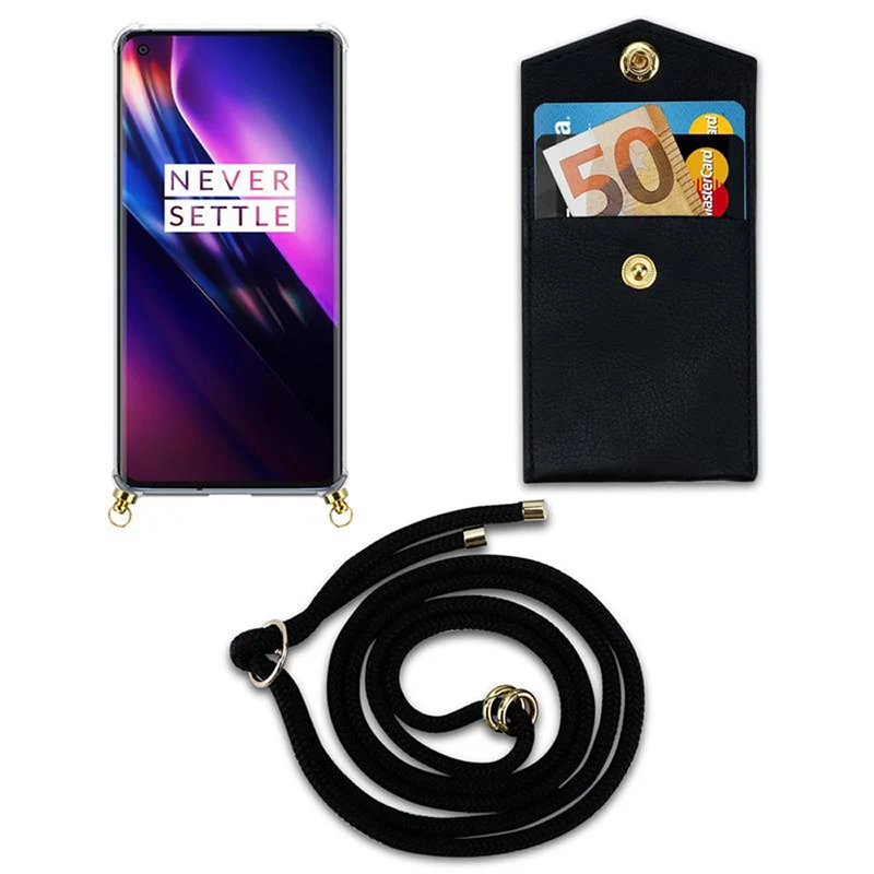 Cadorabo Handy Kette kompatibel mit OnePlus 8 Silikon Schutzhülle mit Gold Ringen, Kordel Band und abnehmbarem Etui