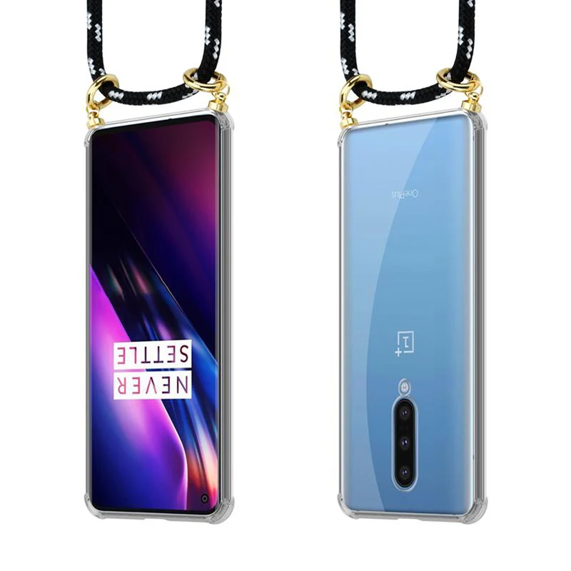 Cadorabo Handy Kette kompatibel mit OnePlus 8 Silikon Schutzhülle mit Gold Ringen, Kordel Band und abnehmbarem Etui