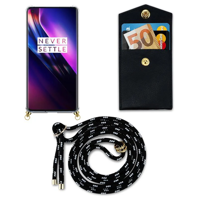 Cadorabo Handy Kette kompatibel mit OnePlus 8 Silikon Schutzhülle mit Gold Ringen, Kordel Band und abnehmbarem Etui