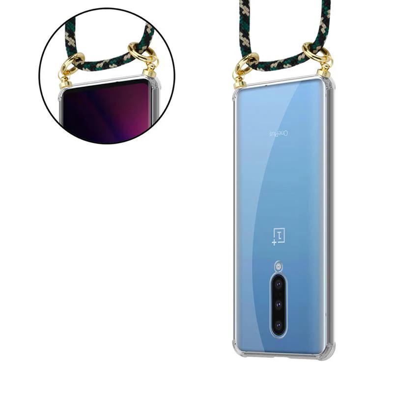 Cadorabo Handy Kette kompatibel mit OnePlus 8 Silikon Schutzhülle mit Gold Ringen, Kordel Band und abnehmbarem Etui