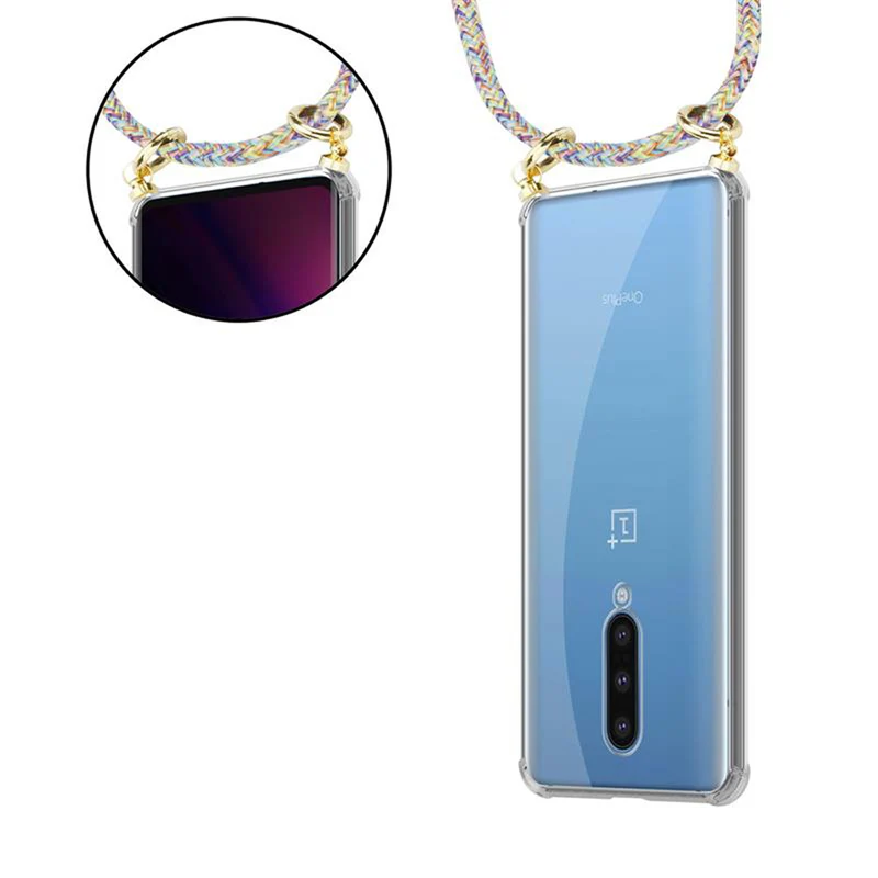 Cadorabo Handy Kette kompatibel mit OnePlus 8 Silikon Schutzhülle mit Gold Ringen, Kordel Band und abnehmbarem Etui