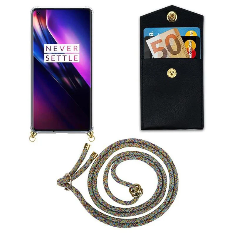 Cadorabo Handy Kette kompatibel mit OnePlus 8 Silikon Schutzhülle mit Gold Ringen, Kordel Band und abnehmbarem Etui