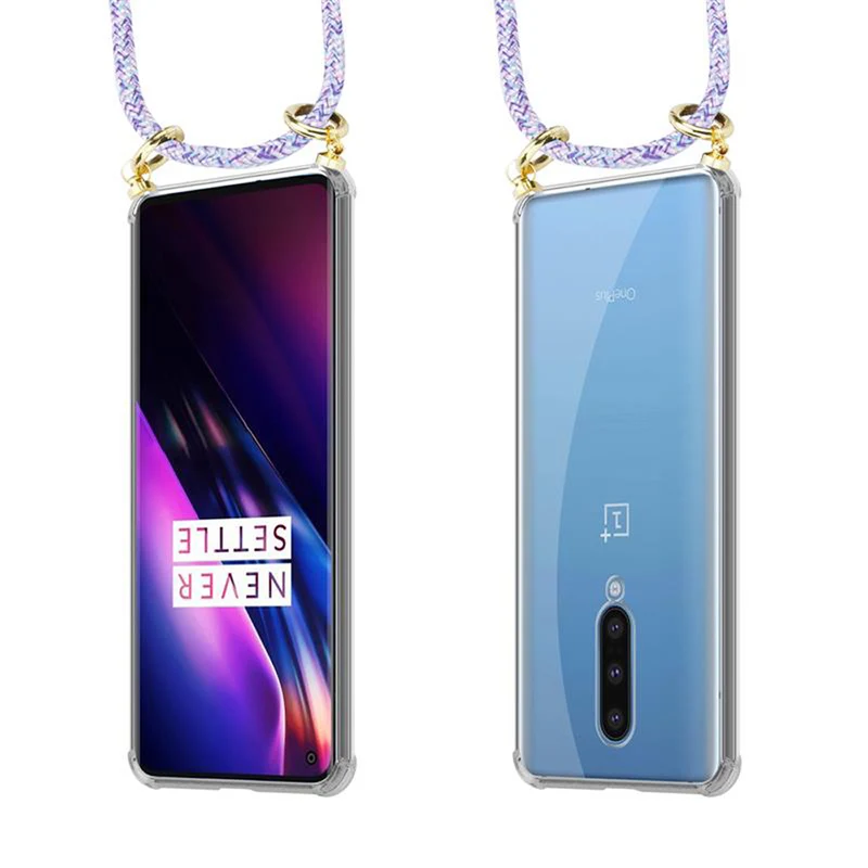 Cadorabo Handy Kette kompatibel mit OnePlus 8 Silikon Schutzhülle mit Gold Ringen, Kordel Band und abnehmbarem Etui