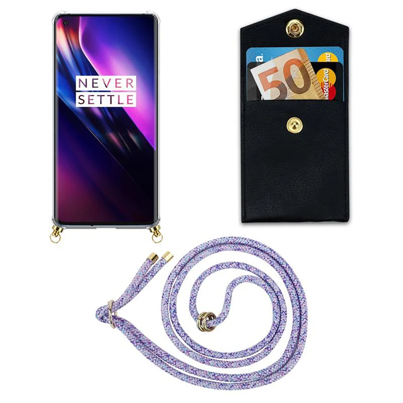 Cadorabo Handy Kette kompatibel mit OnePlus 8 Silikon Schutzhülle mit Gold Ringen, Kordel Band und abnehmbarem Etui