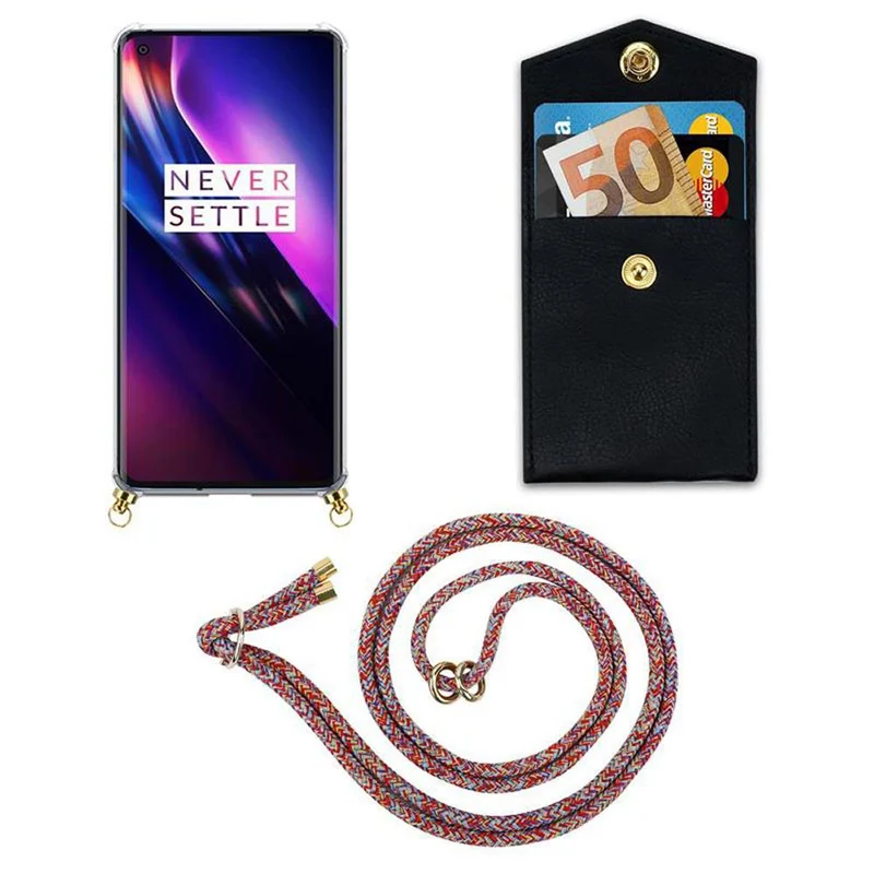 Cadorabo Handy Kette kompatibel mit OnePlus 8 Silikon Schutzhülle mit Gold Ringen, Kordel Band und abnehmbarem Etui