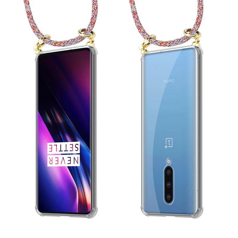 Cadorabo Handy Kette kompatibel mit OnePlus 8 Silikon Schutzhülle mit Gold Ringen, Kordel Band und abnehmbarem Etui