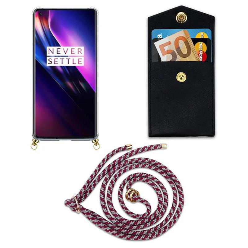 Cadorabo Handy Kette kompatibel mit OnePlus 8 Silikon Schutzhülle mit Gold Ringen, Kordel Band und abnehmbarem Etui