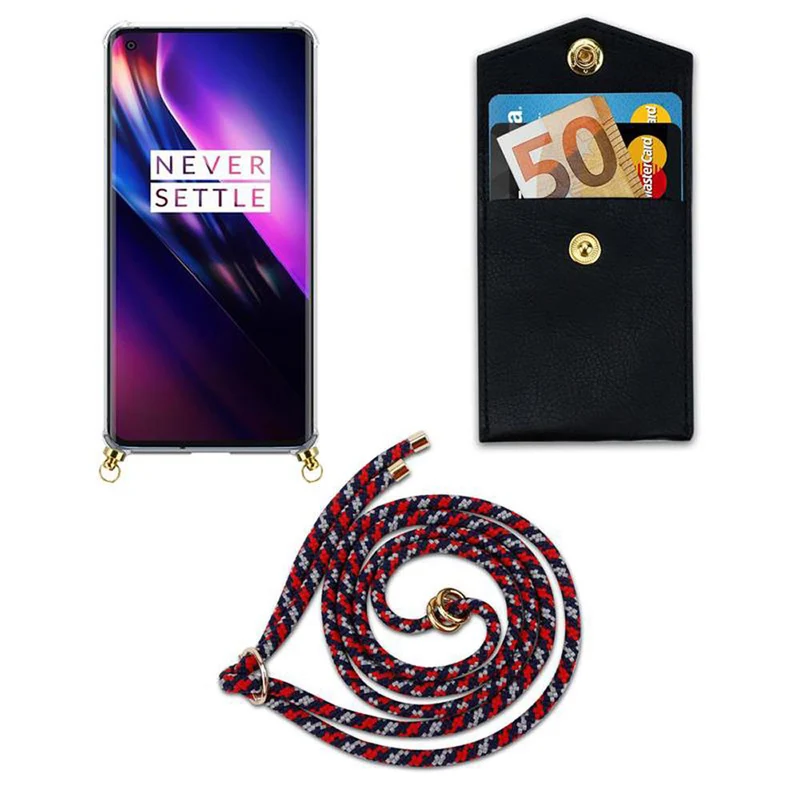 Cadorabo Handy Kette kompatibel mit OnePlus 8 Silikon Schutzhülle mit Gold Ringen, Kordel Band und abnehmbarem Etui