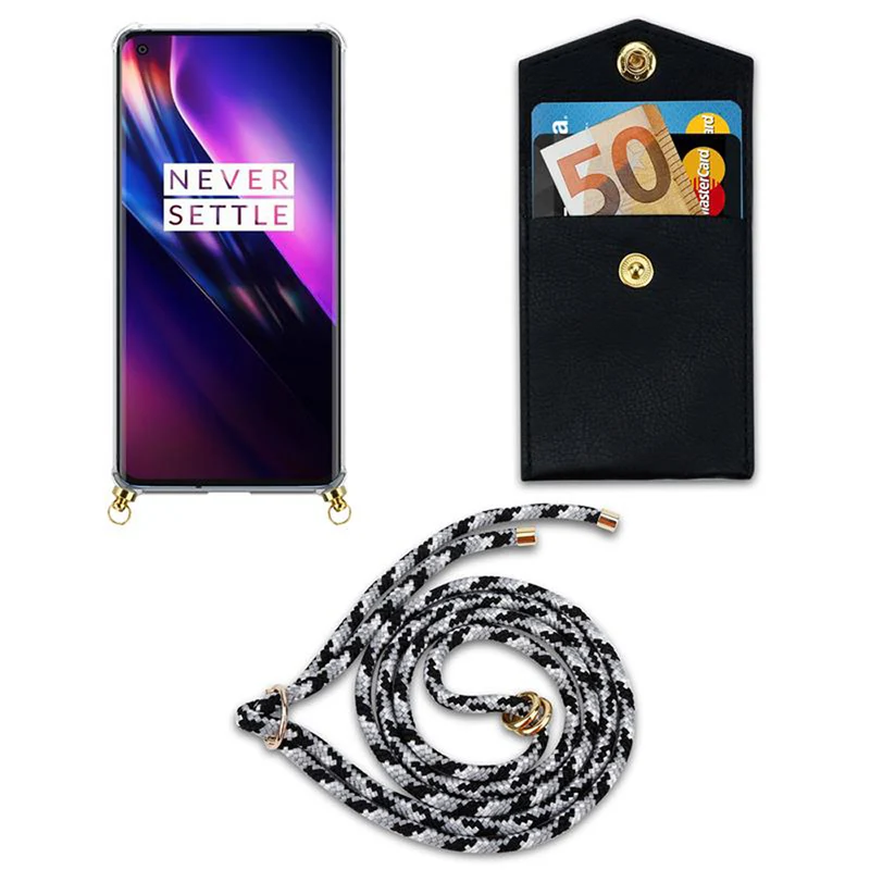 Cadorabo Handy Kette kompatibel mit OnePlus 8 Silikon Schutzhülle mit Gold Ringen, Kordel Band und abnehmbarem Etui