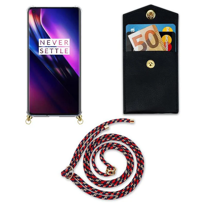 Cadorabo Handy Kette kompatibel mit OnePlus 8 Silikon Schutzhülle mit Gold Ringen, Kordel Band und abnehmbarem Etui
