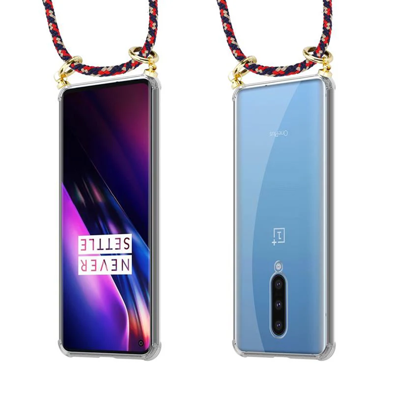 Cadorabo Handy Kette kompatibel mit OnePlus 8 Silikon Schutzhülle mit Gold Ringen, Kordel Band und abnehmbarem Etui