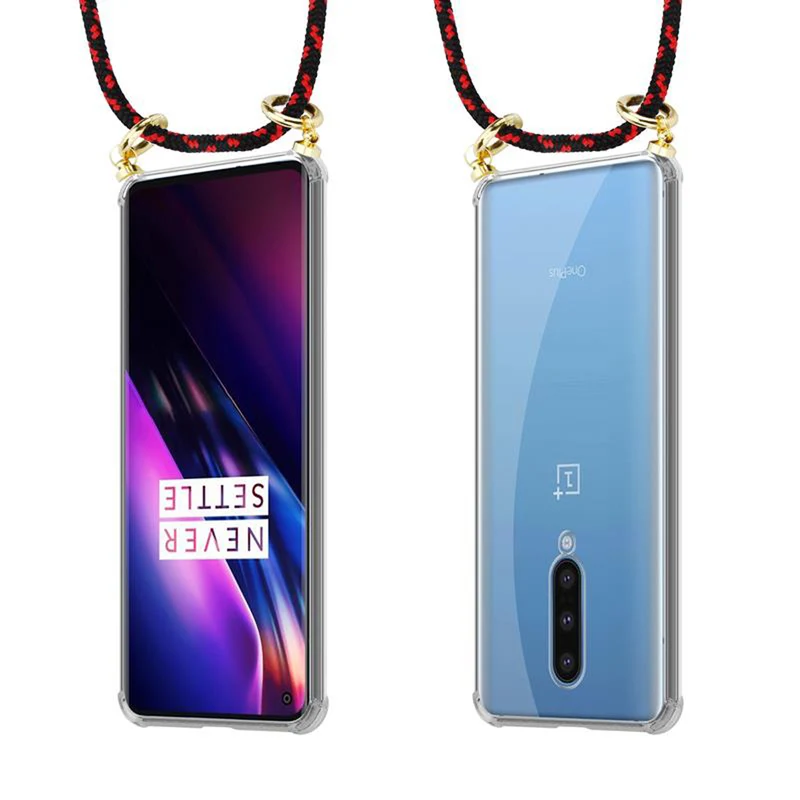 Cadorabo Handy Kette kompatibel mit OnePlus 8 Silikon Schutzhülle mit Gold Ringen, Kordel Band und abnehmbarem Etui