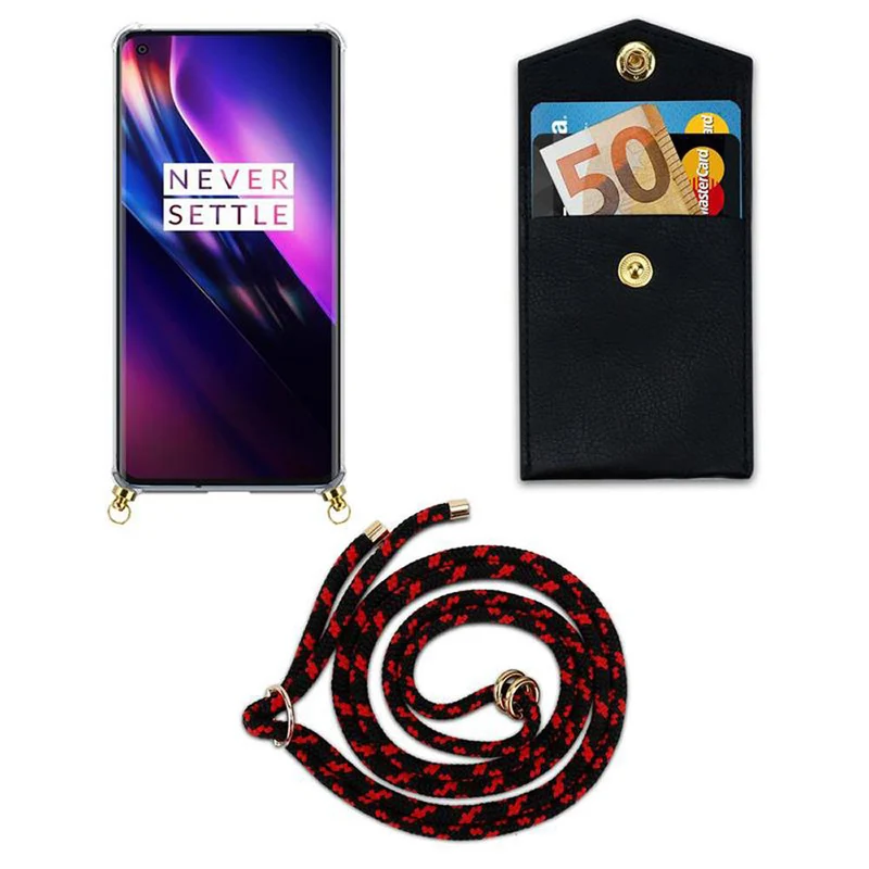Cadorabo Handy Kette kompatibel mit OnePlus 8 Silikon Schutzhülle mit Gold Ringen, Kordel Band und abnehmbarem Etui