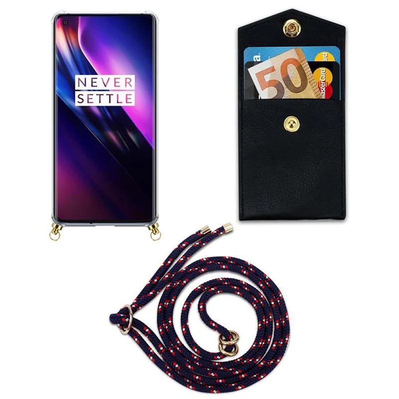 Cadorabo Handy Kette kompatibel mit OnePlus 8 Silikon Schutzhülle mit Gold Ringen, Kordel Band und abnehmbarem Etui
