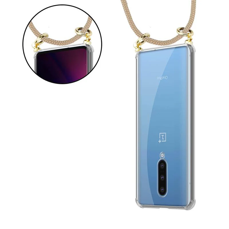 Cadorabo Handy Kette kompatibel mit OnePlus 8 Silikon Schutzhülle mit Gold Ringen, Kordel Band und abnehmbarem Etui