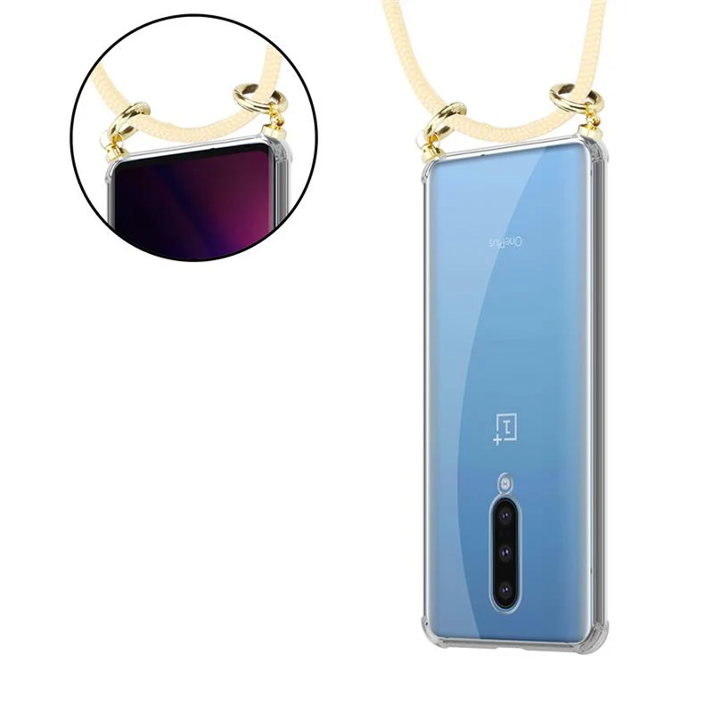 Cadorabo Handy Kette kompatibel mit OnePlus 8 Silikon Schutzhülle mit Gold Ringen, Kordel Band und abnehmbarem Etui