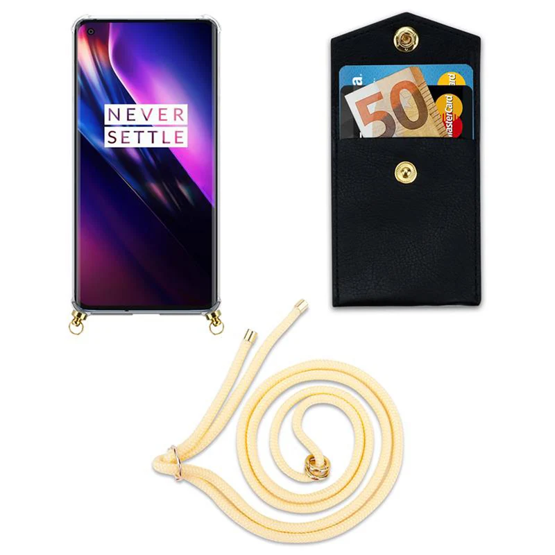 Cadorabo Handy Kette kompatibel mit OnePlus 8 Silikon Schutzhülle mit Gold Ringen, Kordel Band und abnehmbarem Etui