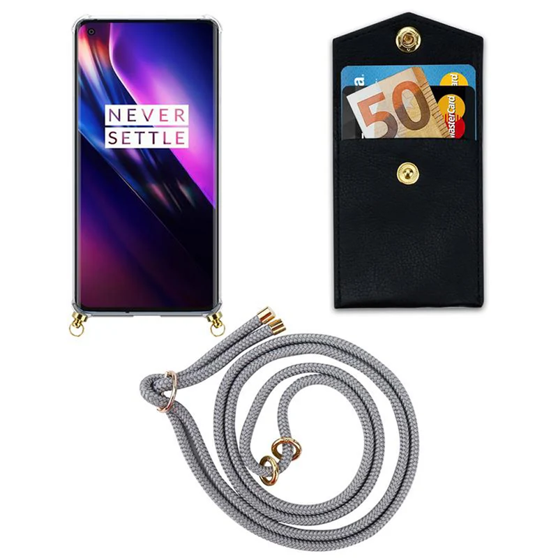 Cadorabo Handy Kette kompatibel mit OnePlus 8 Silikon Schutzhülle mit Gold Ringen, Kordel Band und abnehmbarem Etui