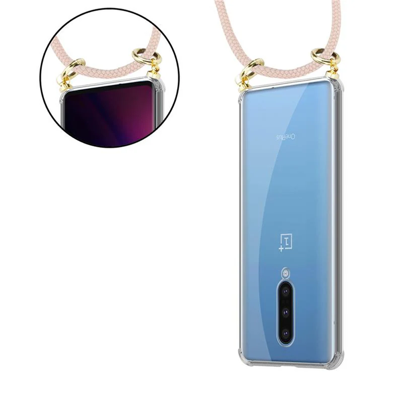 Cadorabo Handy Kette kompatibel mit OnePlus 8 Silikon Schutzhülle mit Gold Ringen, Kordel Band und abnehmbarem Etui