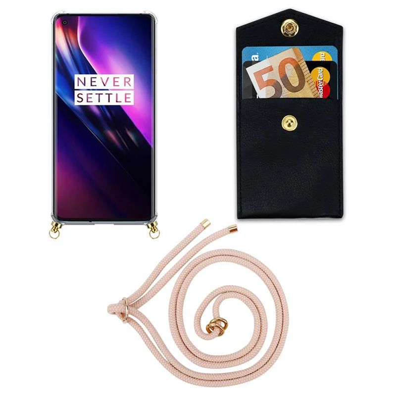 Cadorabo Handy Kette kompatibel mit OnePlus 8 Silikon Schutzhülle mit Gold Ringen, Kordel Band und abnehmbarem Etui