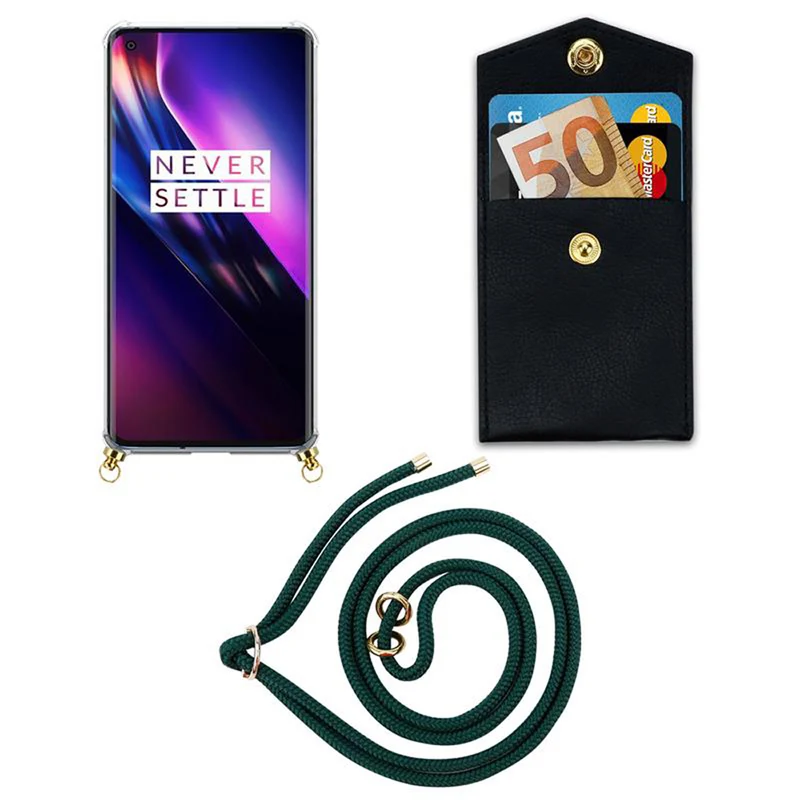Cadorabo Handy Kette kompatibel mit OnePlus 8 Silikon Schutzhülle mit Gold Ringen, Kordel Band und abnehmbarem Etui