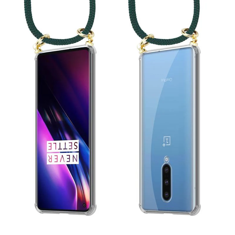 Cadorabo Handy Kette kompatibel mit OnePlus 8 Silikon Schutzhülle mit Gold Ringen, Kordel Band und abnehmbarem Etui