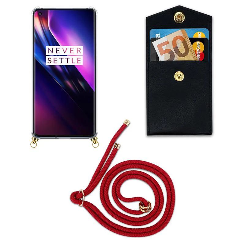 Cadorabo Handy Kette kompatibel mit OnePlus 8 Silikon Schutzhülle mit Gold Ringen, Kordel Band und abnehmbarem Etui