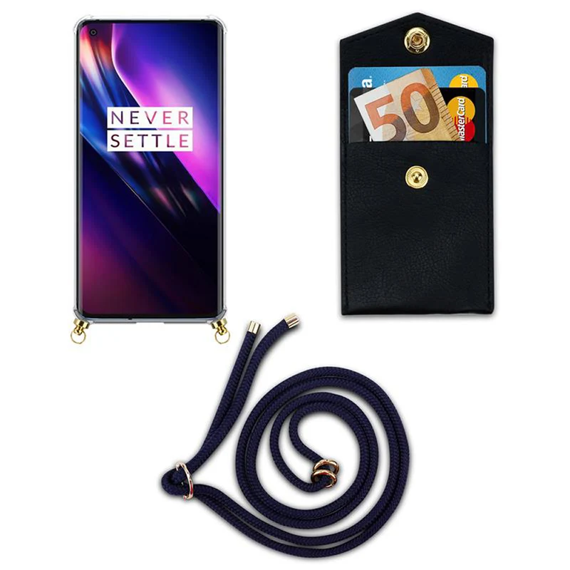 Cadorabo Handy Kette kompatibel mit OnePlus 8 Silikon Schutzhülle mit Gold Ringen, Kordel Band und abnehmbarem Etui