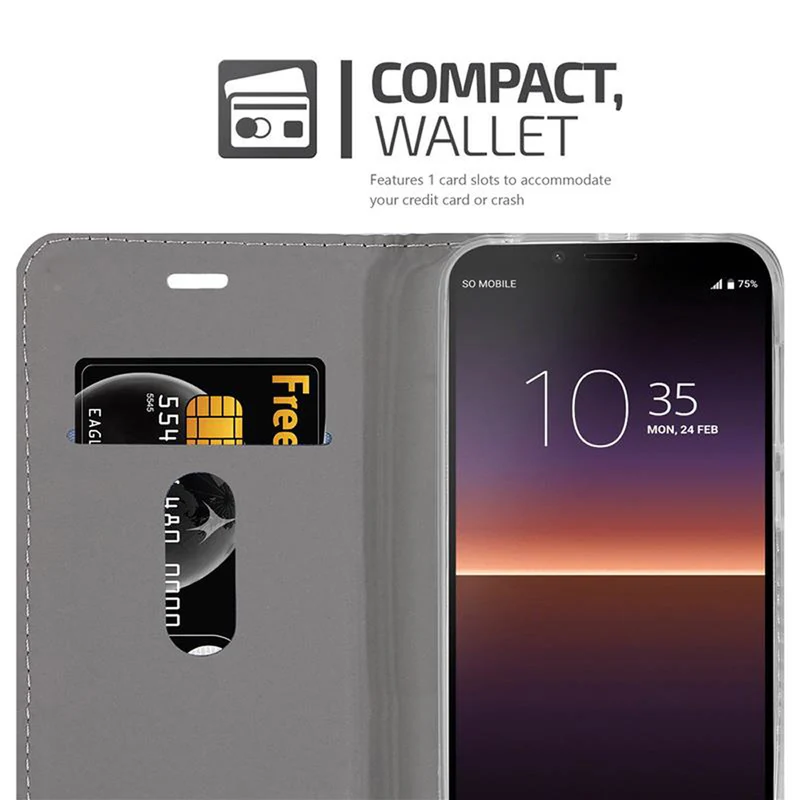 Cadorabo Hülle kompatibel mit Sony Xperia 10 II Schutzhülle mit Magnetverschluss, Standfunktion und Kartenfach