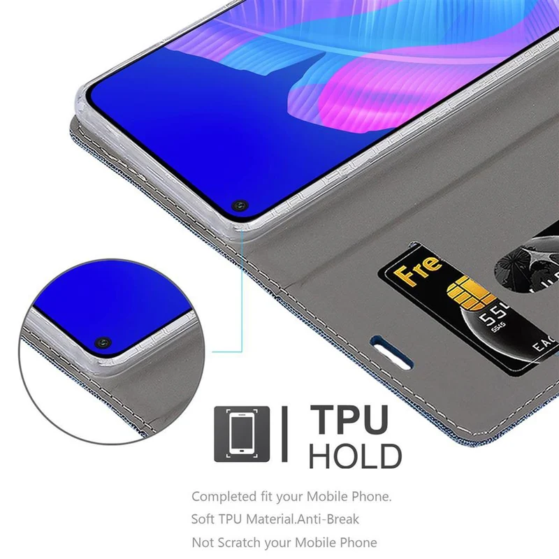 Cadorabo Hülle kompatibel mit Huawei P40 LITE E Schutzhülle mit Magnetverschluss, Standfunktion und Kartenfach
