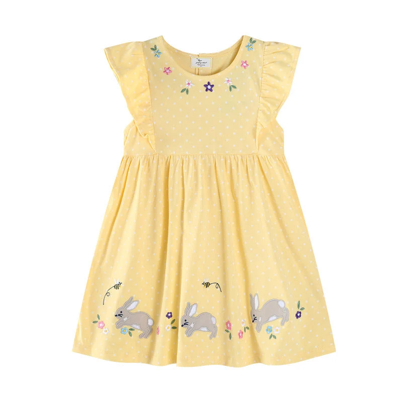 Mädchen Sommerkleid mit verspielten Hasen- und Blumenstickereien Drune