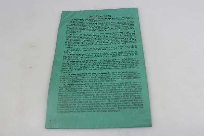Kraftfahrzeugschein - NSU Juni 1939