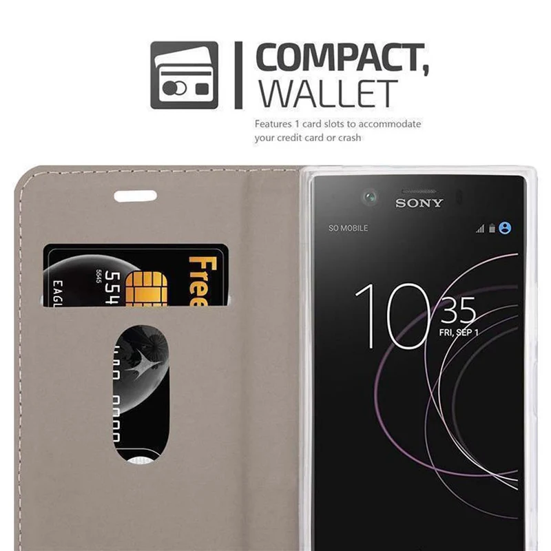 Cadorabo Hülle kompatibel mit Sony Xperia XZ1 COMPACT Schutzhülle mit Magnetverschluss, Standfunktion und Kartenfach