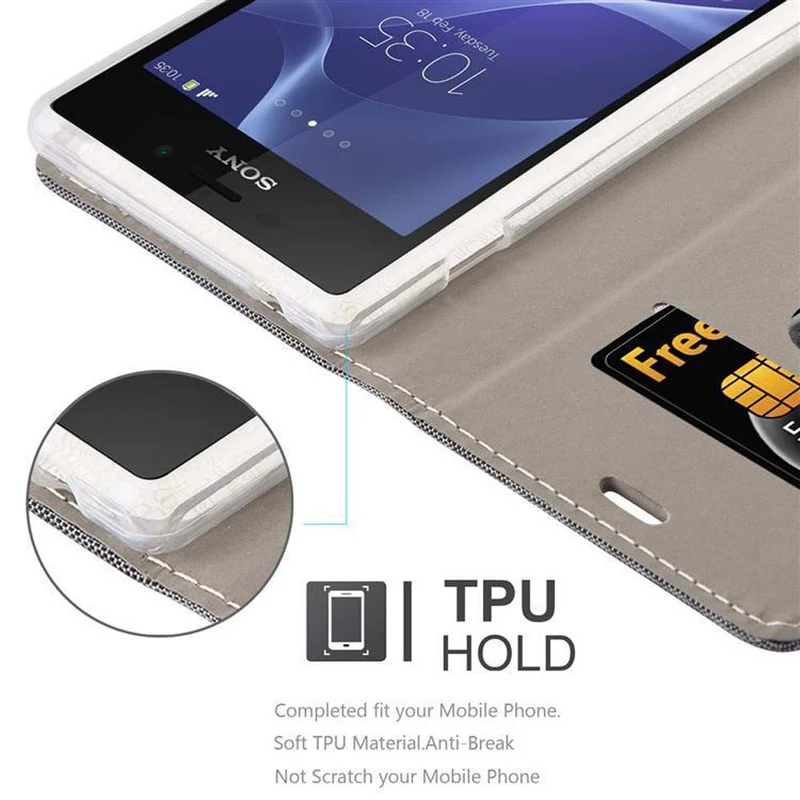 Cadorabo Hülle kompatibel mit Sony Xperia M2 / M2 AQUA Schutzhülle mit Magnetverschluss, Standfunktion und Kartenfach