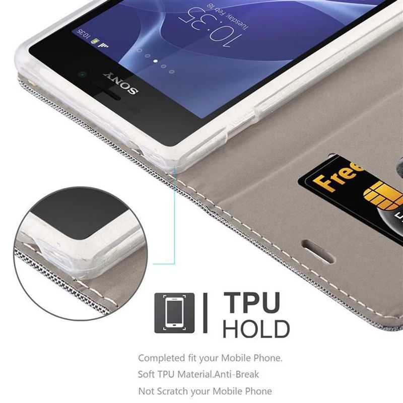 Cadorabo Hülle kompatibel mit Sony Xperia M2 / M2 AQUA Schutzhülle mit Magnetverschluss, Standfunktion und Kartenfach