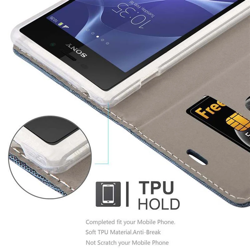Cadorabo Hülle kompatibel mit Sony Xperia M2 / M2 AQUA Schutzhülle mit Magnetverschluss, Standfunktion und Kartenfach