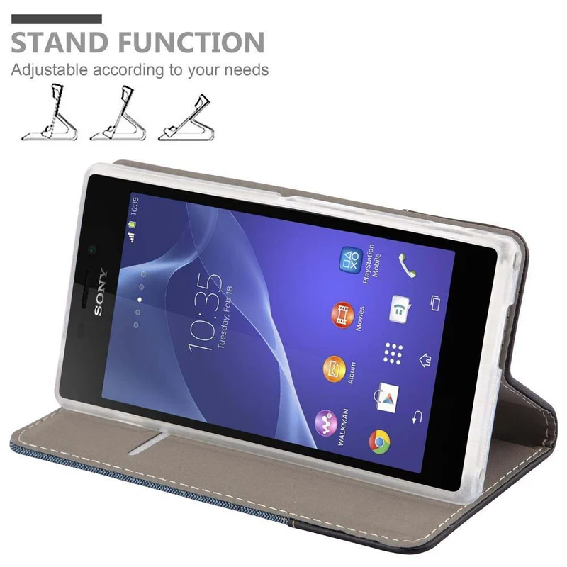 Cadorabo Hülle kompatibel mit Sony Xperia M2 / M2 AQUA Schutzhülle mit Magnetverschluss, Standfunktion und Kartenfach
