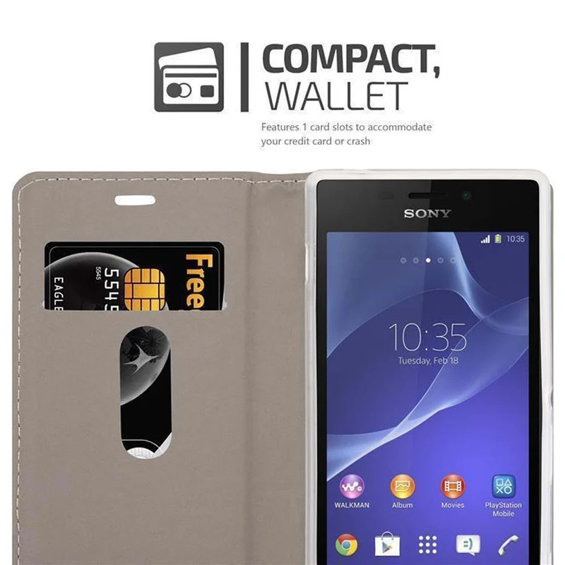 Cadorabo Hülle kompatibel mit Sony Xperia M2 / M2 AQUA Schutzhülle mit Magnetverschluss, Standfunktion und Kartenfach
