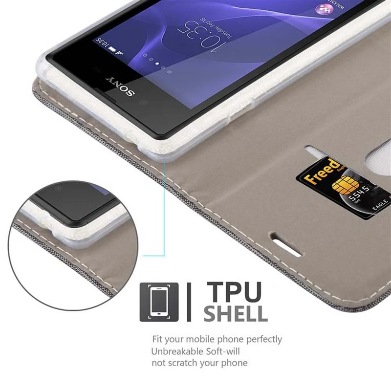 Cadorabo Hülle kompatibel mit Sony Xperia E3 Schutzhülle mit Magnetverschluss, Standfunktion und Kartenfach