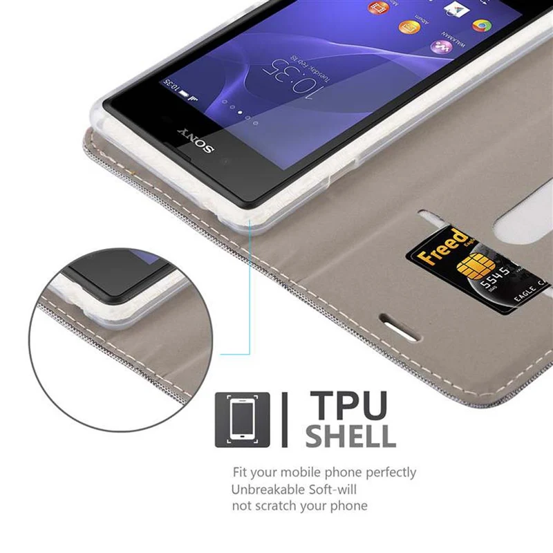 Cadorabo Hülle kompatibel mit Sony Xperia E3 Schutzhülle mit Magnetverschluss, Standfunktion und Kartenfach