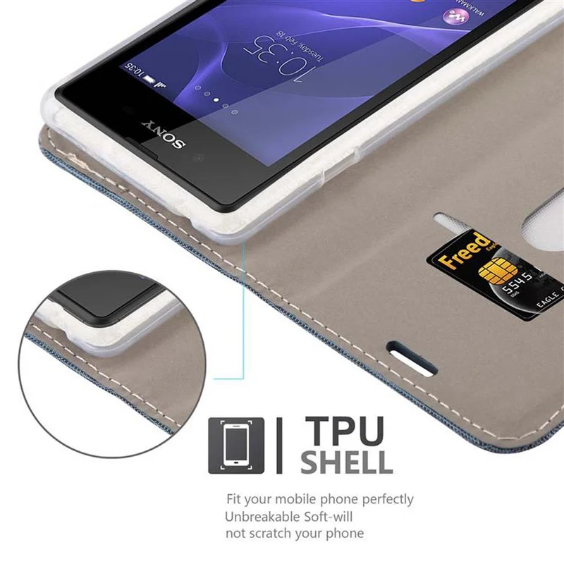 Cadorabo Hülle kompatibel mit Sony Xperia E3 Schutzhülle mit Magnetverschluss, Standfunktion und Kartenfach
