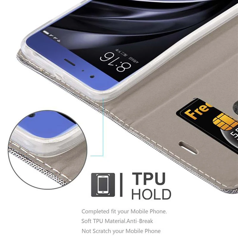 Cadorabo Hülle kompatibel mit Xiaomi Mi 6 Schutzhülle mit Magnetverschluss, Standfunktion und Kartenfach