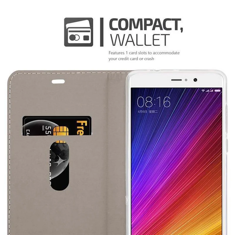Cadorabo Hülle kompatibel mit Xiaomi Mi 5s PLUS Schutzhülle mit Magnetverschluss, Standfunktion und Kartenfach