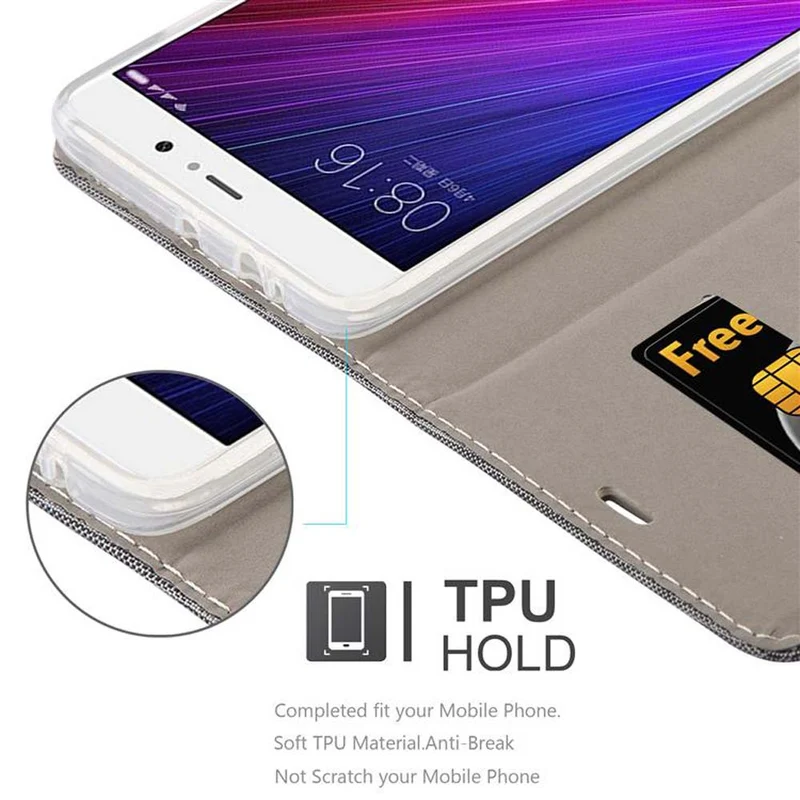 Cadorabo Hülle kompatibel mit Xiaomi Mi 5s PLUS Schutzhülle mit Magnetverschluss, Standfunktion und Kartenfach