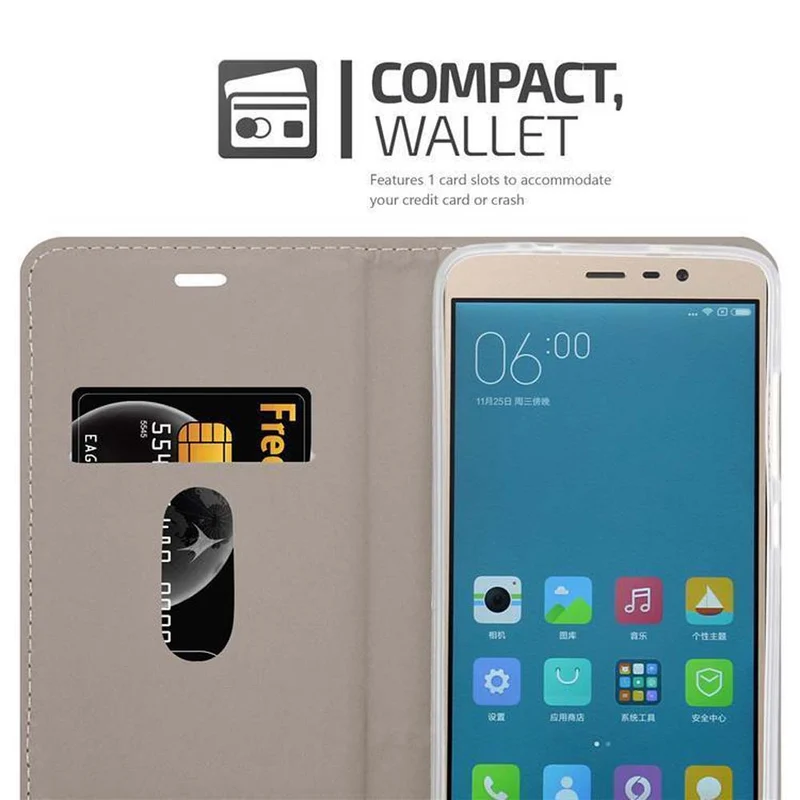 Cadorabo Hülle kompatibel mit Xiaomi RedMi NOTE 3 Schutzhülle mit Magnetverschluss, Standfunktion und Kartenfach
