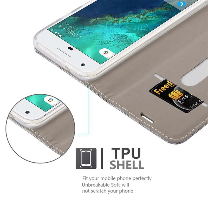 Cadorabo Hülle kompatibel mit Google PIXEL Schutzhülle mit Magnetverschluss, Standfunktion und Kartenfach