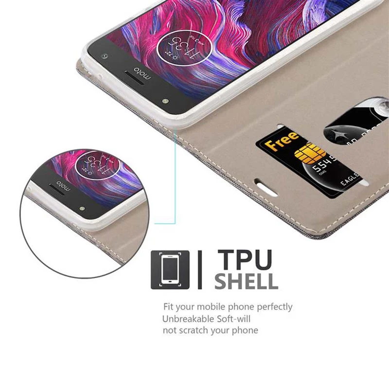 Cadorabo Hülle kompatibel mit Motorola MOTO X4 Schutzhülle mit Magnetverschluss, Standfunktion und Kartenfach