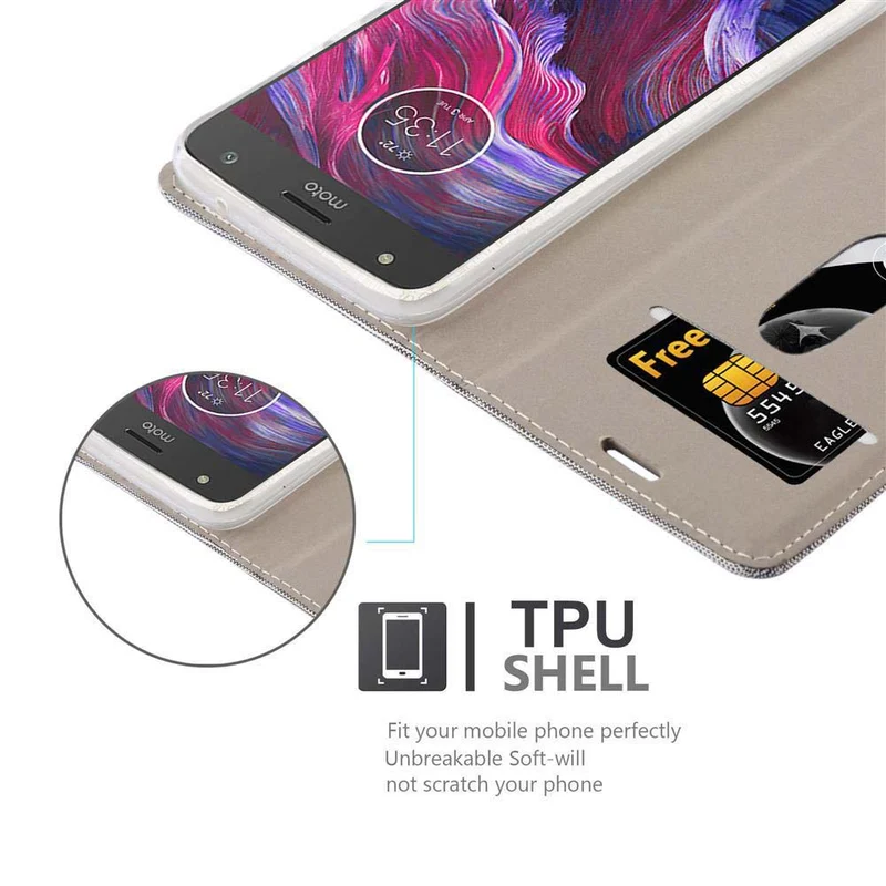 Cadorabo Hülle kompatibel mit Motorola MOTO X4 Schutzhülle mit Magnetverschluss, Standfunktion und Kartenfach