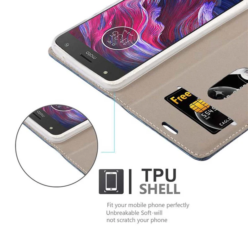 Cadorabo Hülle kompatibel mit Motorola MOTO X4 Schutzhülle mit Magnetverschluss, Standfunktion und Kartenfach